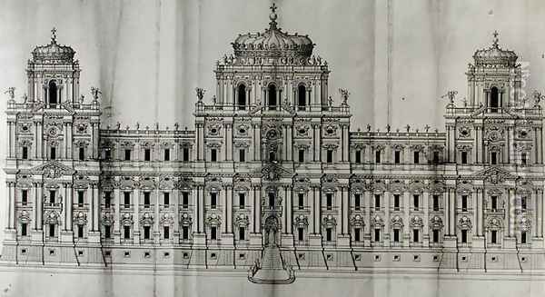 Project for the east facade of the Louvre, from Recueil du Louvre volume I fol. 10, 1664 Oil Painting - Carlo Rainaldi