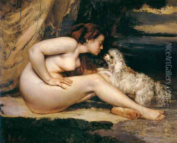 Nude Woman with Dog Oil Painting - Gustave Courbet