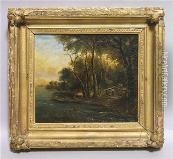 Cabin By The River Oil Painting - Homer Dodge Martin