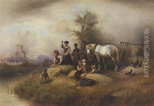 Eine Bauernfamilie Bei Der Kornernte Oil Painting - Wilhelm Alexander Meyerheim