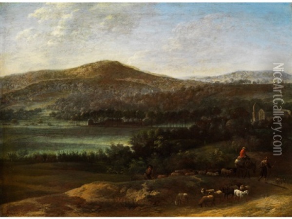 Landschaft Mit Ziehenden Schafhirten Oil Painting - Karel Dujardin