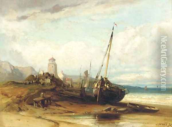 On the beach at low tide Oil Painting - Jules Achille Noel