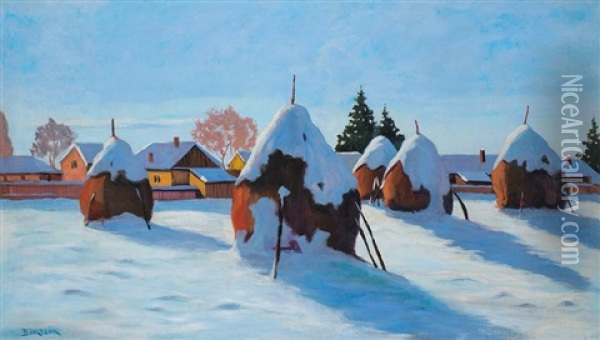 Stacks In Winter Oil Painting - Samu Boertsoek