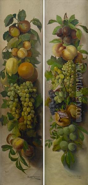 A Swag Of Various Fruit; Also A Companion Still Life Oil Painting - Hugh Fletcher