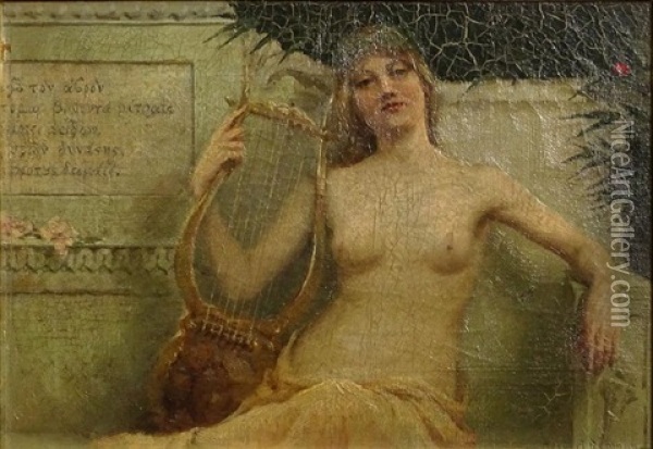 Nude With Lyre Oil Painting - Herbert Denman