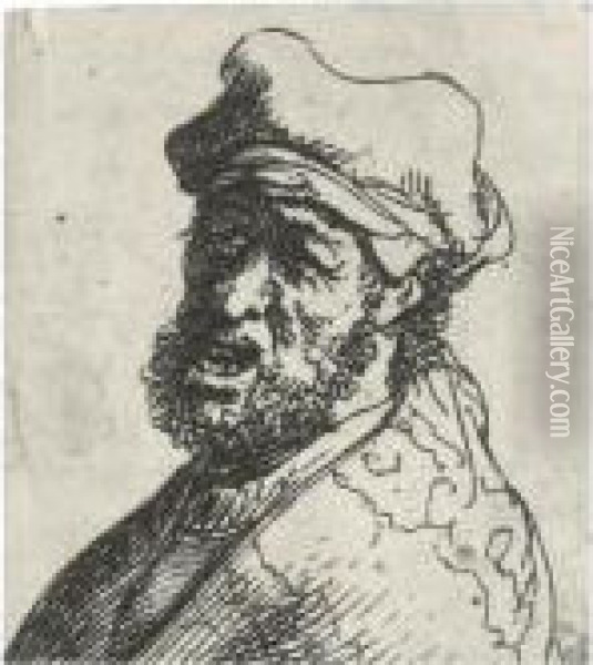 Man Crying Out, Three Quarters Left: Bust Oil Painting - Rembrandt Van Rijn