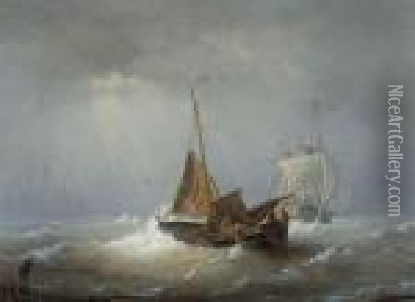 Marine Avec Bateaux De Peche Oil Painting - Egide Linnig