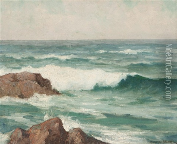 Breakers, Rocky Seascape Oil Painting - Maurice Braun