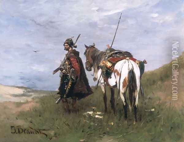 In wild fields c. 1900 Oil Painting - Josef von Brandt