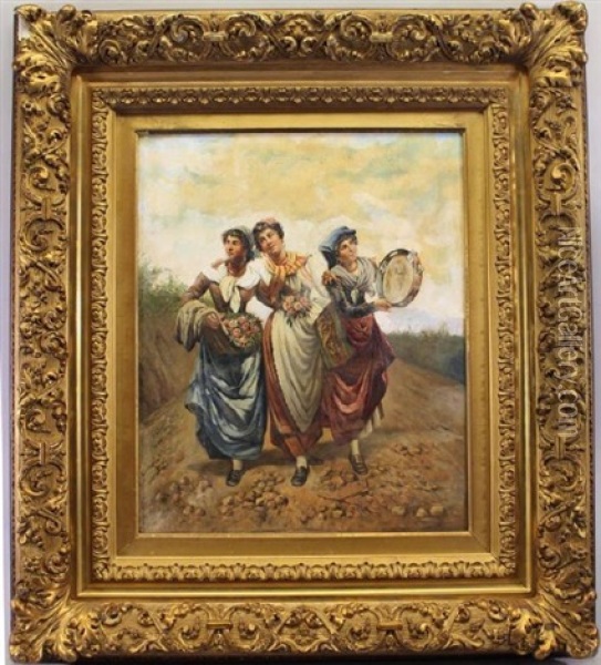 Three Neapolitan Girls Oil Painting - Etienne Albert Eugene Joannon-Navier