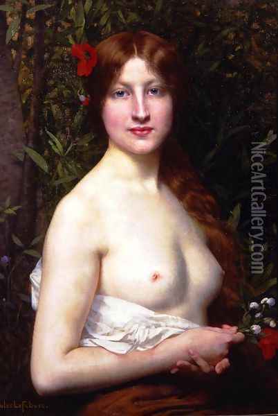 Fleurs des Champs (or Half-Length Demi-Nude) Oil Painting - Jules Joseph Lefebvre