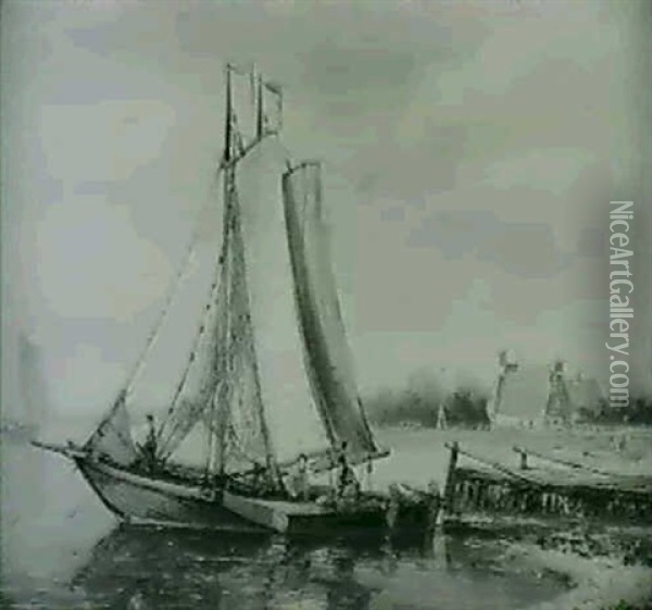 Fishing Boats In An Estuary Oil Painting - Abraham Hulk the Elder