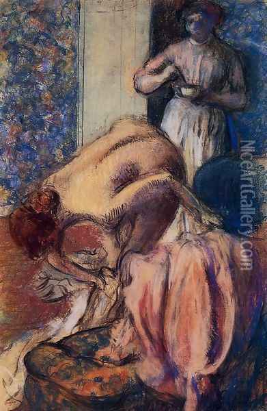 Breakfast after Bathing Oil Painting - Edgar Degas