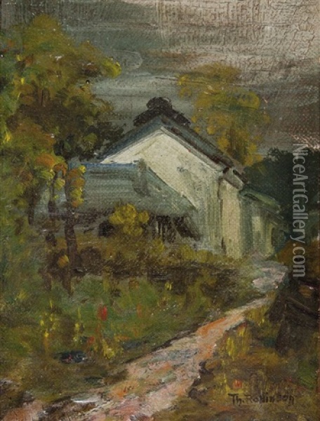 Cottages Beside A Path Oil Painting - Theodore Robinson