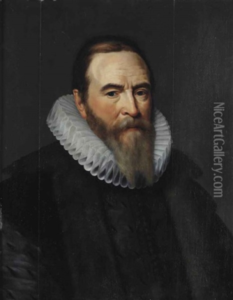 Portrait Of Johan Van Oldebarnevelt, Land's Advocate Of Holland (1547-1619), Half-length, In A Black Doublet, A Black Fur-lined Coat And A Ruff Oil Painting - Michiel Janszoon van Mierevelt