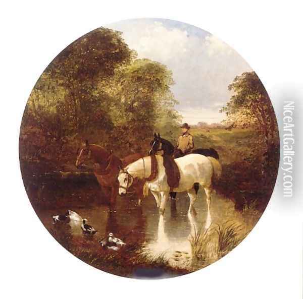 Watering Horses Oil Painting - John Frederick Herring Snr