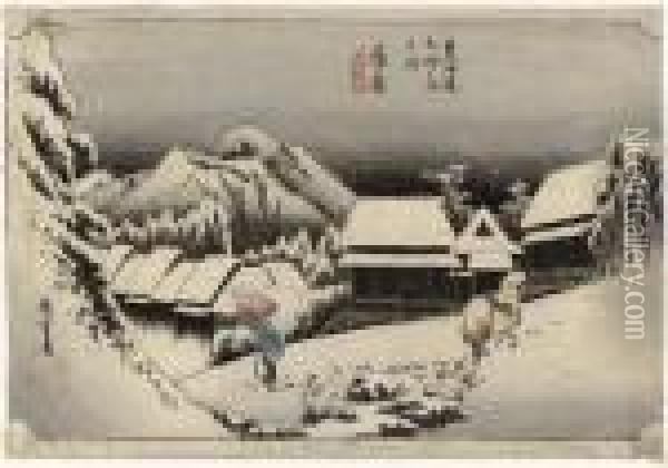 Kambara, Yoru No Yuki Oil Painting - Utagawa or Ando Hiroshige