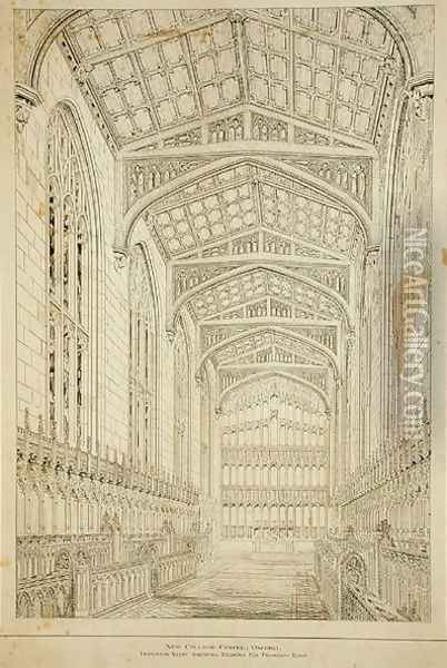 New College Chapel Interior view showing designs for proposed roof, 1875-77 Oil Painting - Sir George Gilbert Scott