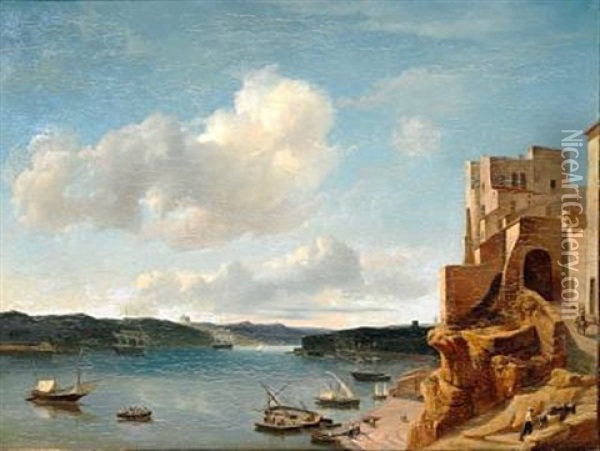 Harbour Scene With Sailing Boats In The Southern Part Of Europe Oil Painting - Petrus Jan (Johannes) Schotel