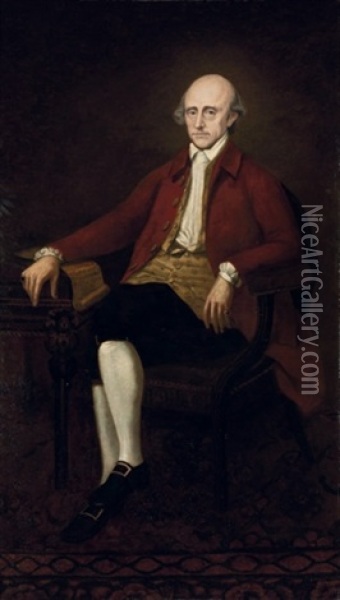 Portrait Of Warren Hastings, Governor-general Of Bengal, Seated At A Table, In A Red Coat Oil Painting - Arthur William Devis