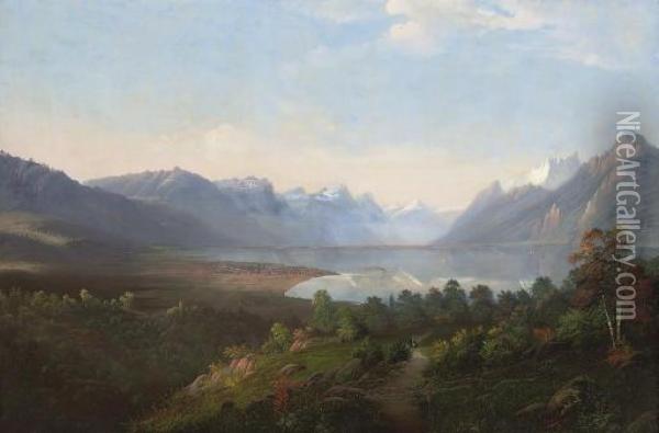 Lake Geneva, Near Montreaux Oil Painting - Ludwig Eduard Boll