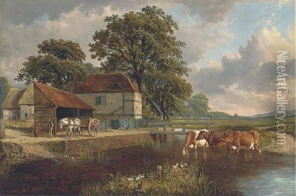 A Summer's Day On The Farm Oil Painting - Samuel Joseph Clark