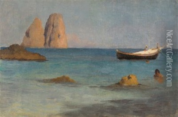 Blick Auf Die Faraglioni Felsen Bei Capri Oil Painting - Friedrich Perlberg
