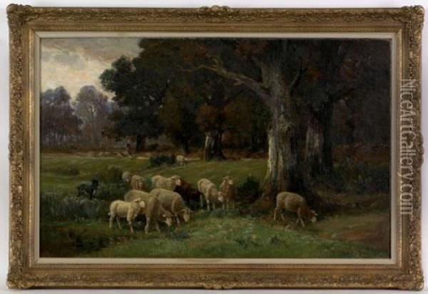 Landscape With Sheep Oil Painting - James Desvarreux-Larpenteur