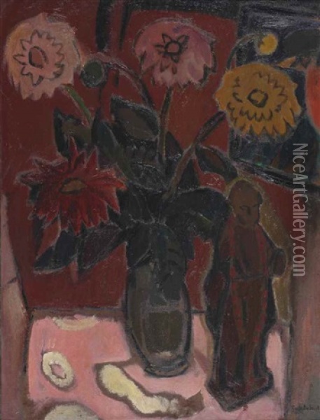 Dahlia's Met Beeldje Oil Painting - Gustave De Smet