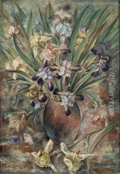 Schwertlilienstraus In Pastelltonen Oil Painting - Fritz Schirrmacher
