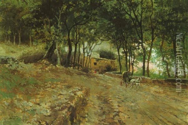 A Carriage In The Woods Oil Painting - Carlo Brancaccio