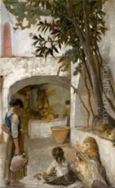 Capri, Enfants Pres D'une Puit Oil Painting - Jean Benner