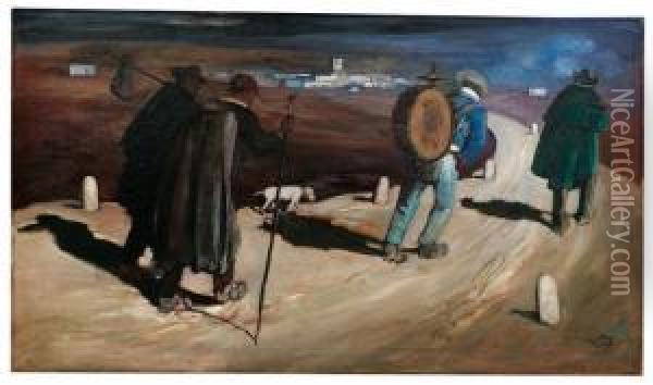I Viandanti, (1918- '19)  Oil Painting - Giuseppe Biasi Da Teulada