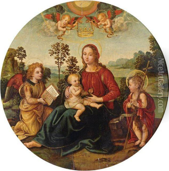Madonna And Child With The Young Saint John The Baptist And Angels Oil Painting - Raffaellino del Garbo