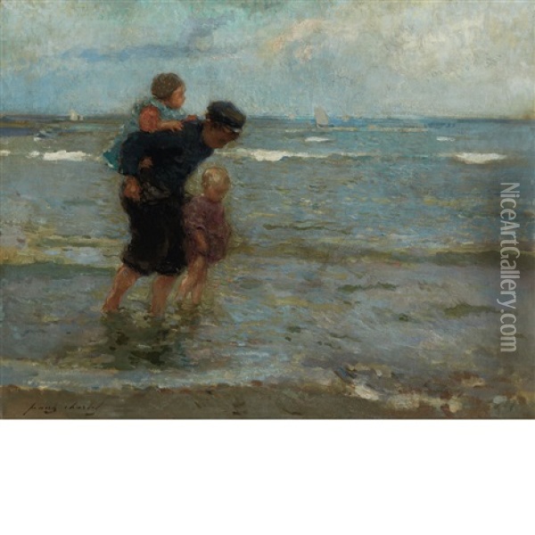 Walking In The Surf Oil Painting - Frantz Charlet