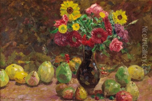 Stillleben Mit Fruchten Und Blumen Oil Painting - Richard Carl Wagner