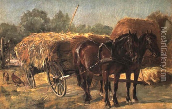 To Heste Forspaendt Et Holaes Oil Painting - Theodor Philipsen