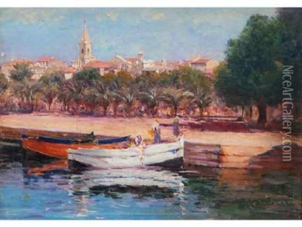 Le Port De Sanary. Oil Painting - Eugene De Barberiis