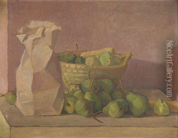 Still Life With Basket Of Apples Oil Painting - Leonard Pekalski