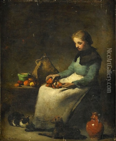 Flicka Med Apelsiner Oil Painting - Theodule Ribot