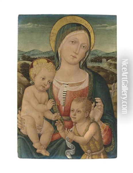 Madonna And Child With The Infant Saint John The Baptist Oil Painting - Guidoccio di Giovanni Cozzarelli