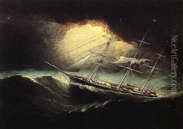 Ship In A Storm Oil Painting - James E. Buttersworth