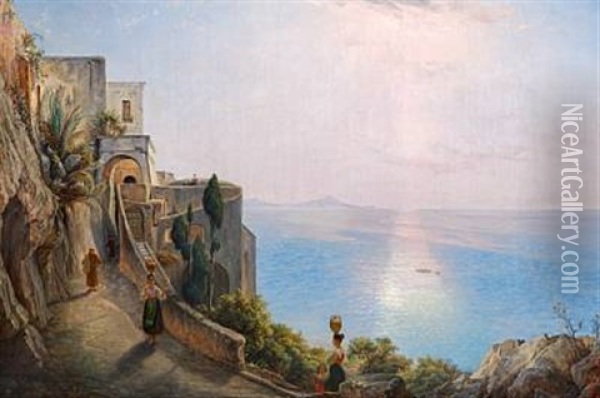 View Of The Bay Of Naples, Bright Sunshine Oil Painting - Christian Frederik Ferdinand Thoming