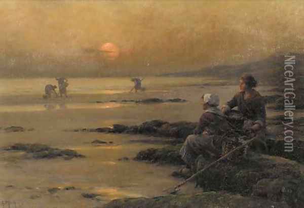 Cockling at dusk Oil Painting - Georges-Philibert-Charles Maroniez