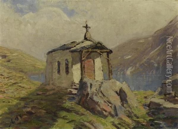 Chapel On Lac Noir Oil Painting - Albert H. Gos