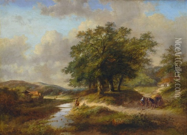 Course Of A River In A Summer Landscape Oil Painting - Jan Evert Morel the Younger