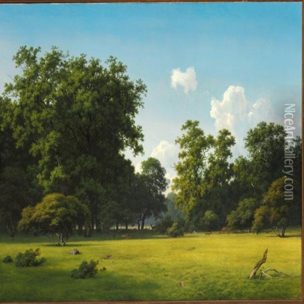 Plain With Deer Near Oresund Oil Painting - Georg Emil Libert
