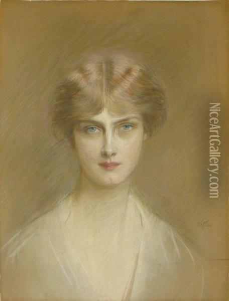 Portrait De Mme De Guiroye (jeanne Houssaye) Oil Painting - Paul Cesar Helleu