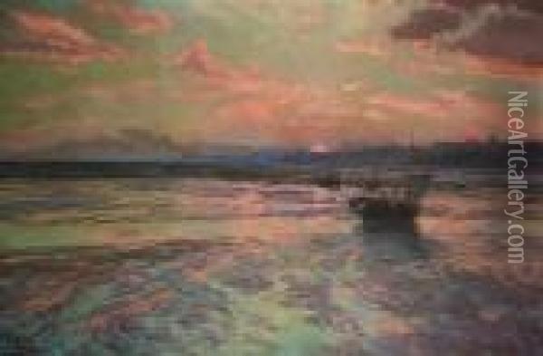 Sunset At Low Tide, Westcliff On Sea Oil Painting - Charles Ernest Butler