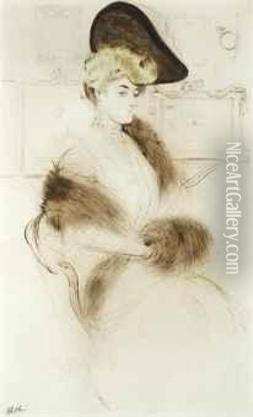 Madame Marguerite Labady, Assise, Tenant Son Manchon Oil Painting - Paul Cesar Helleu